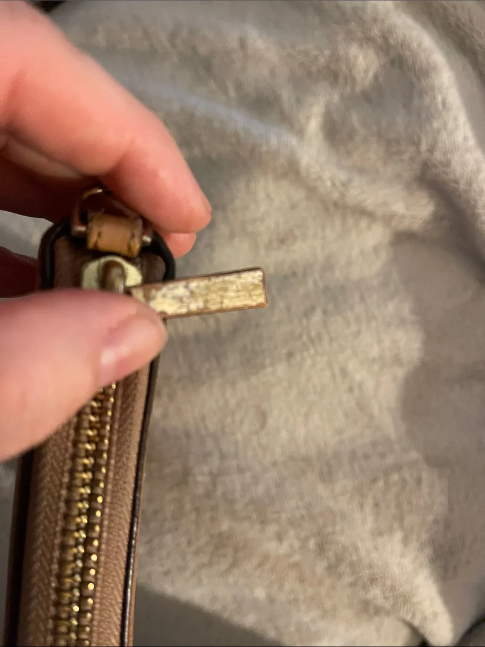 Tory Burch Camel/Tan Leather Zip Wallet with Gold Logo